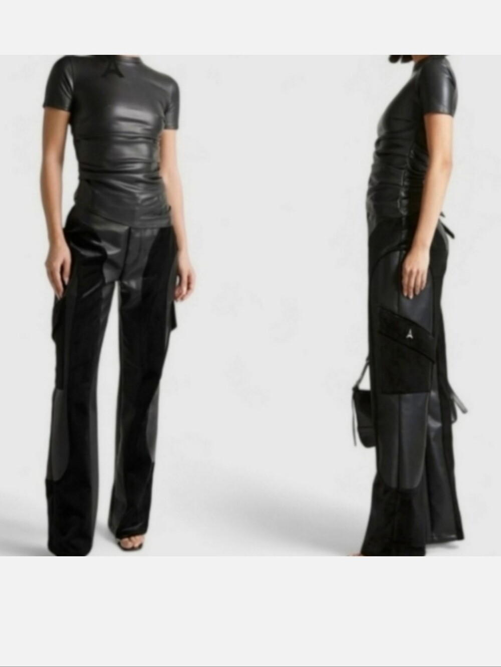 NWT MANIERE DE VOIR VEGAN LEATHER AND VELVET CARGO PANTS